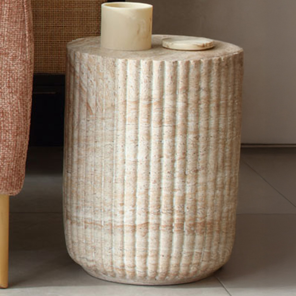 Desser Pisa Ribbed Travertine Side Table Image 1