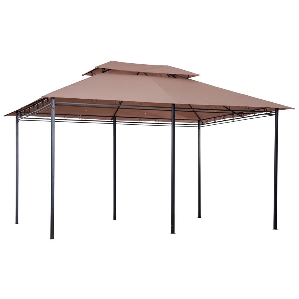 Outsunny 4 x 3m Brown Gazebo with Curtains Image 3