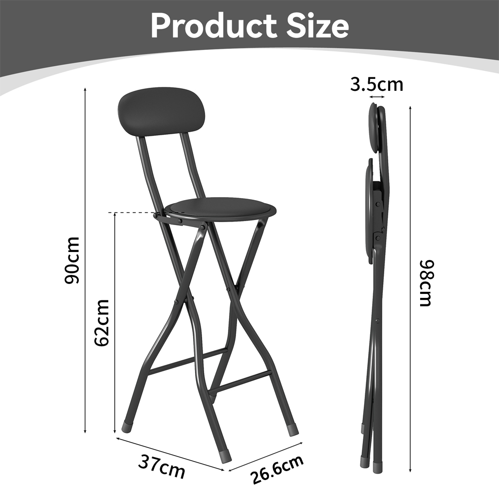 Black Padded Folding Bar Stool Set of 6 Image 5