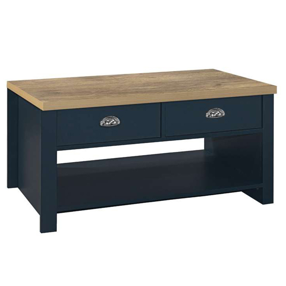 Highgate 2 Drawer Navy and Oak Coffee Table Image 2