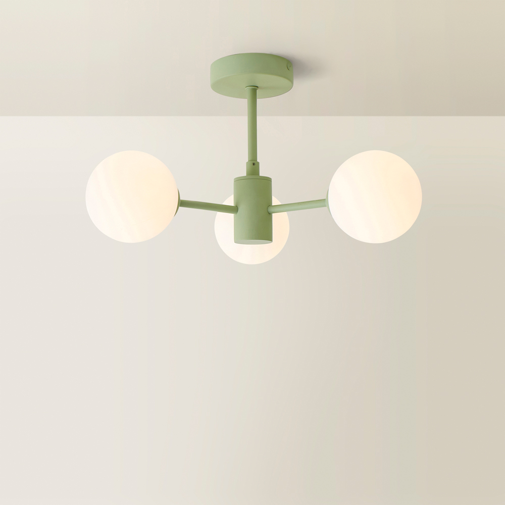 ValueLights Marlow 3 Arm Sage Green Opaque Glass Globe LED Ceiling Light Image 5