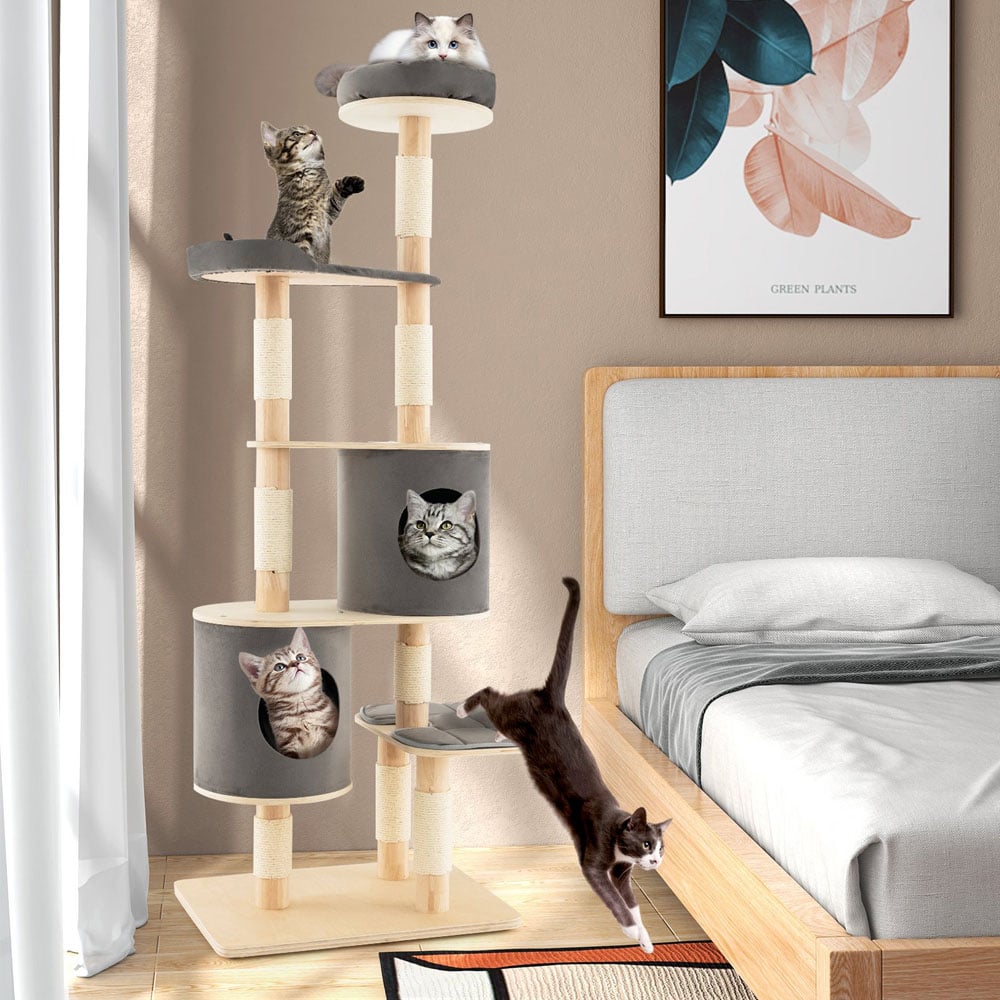 Costway 190cm Grey Sisal Rope Cat Tree Scratcher Image 2