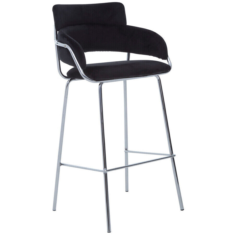 Premier Housewares Tamzin Chrome and Black Velvet Bar Chair Image 2