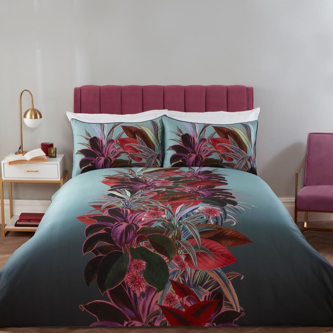 Divante Botanica Duvet Cover and Pillowcase Set - Teal / Superking Image 1