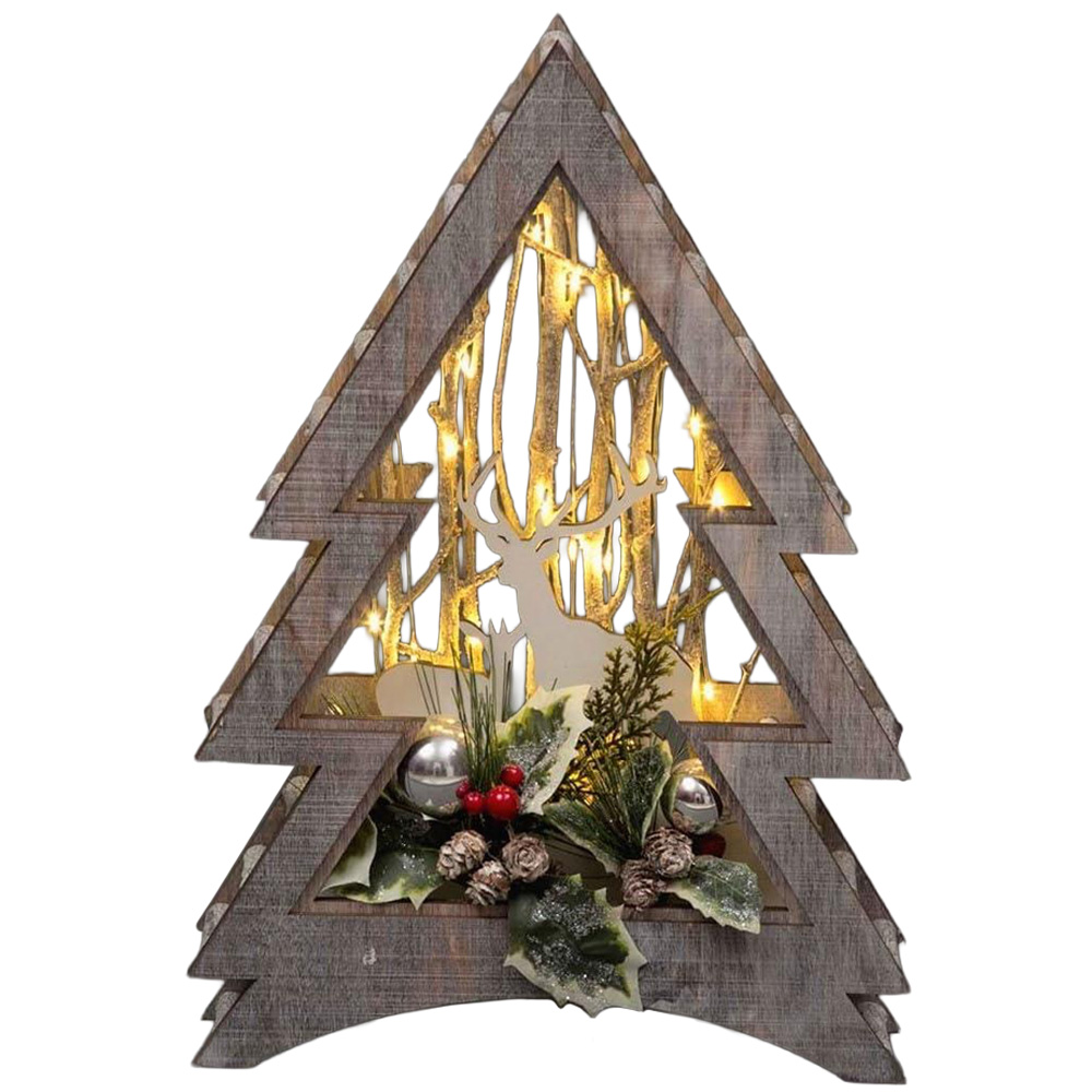 Shatchi Wooden LED Christmas Tree Reindeer Scene 38cm Image 1