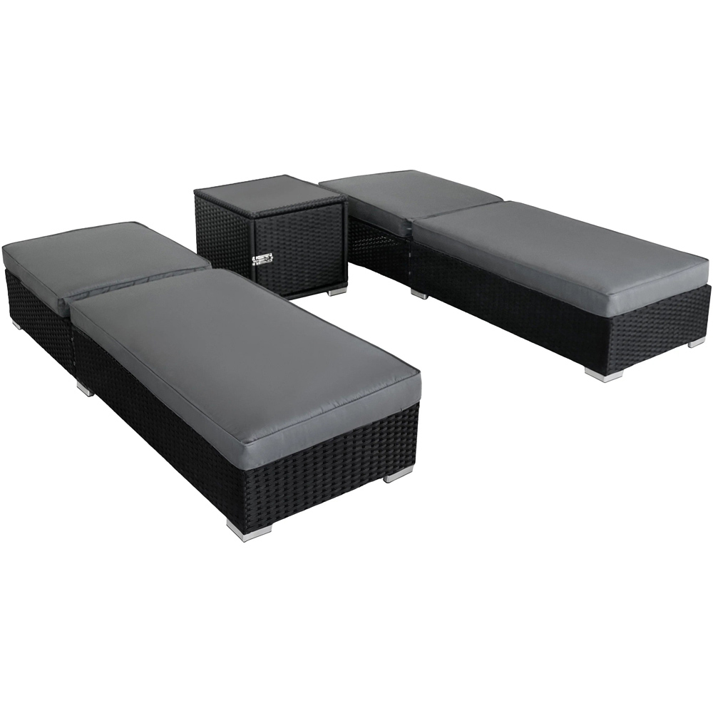 MonsterShop Set of 2 Black and Grey Adjustable Sun Loungers with Cushions and Side Table Image 4