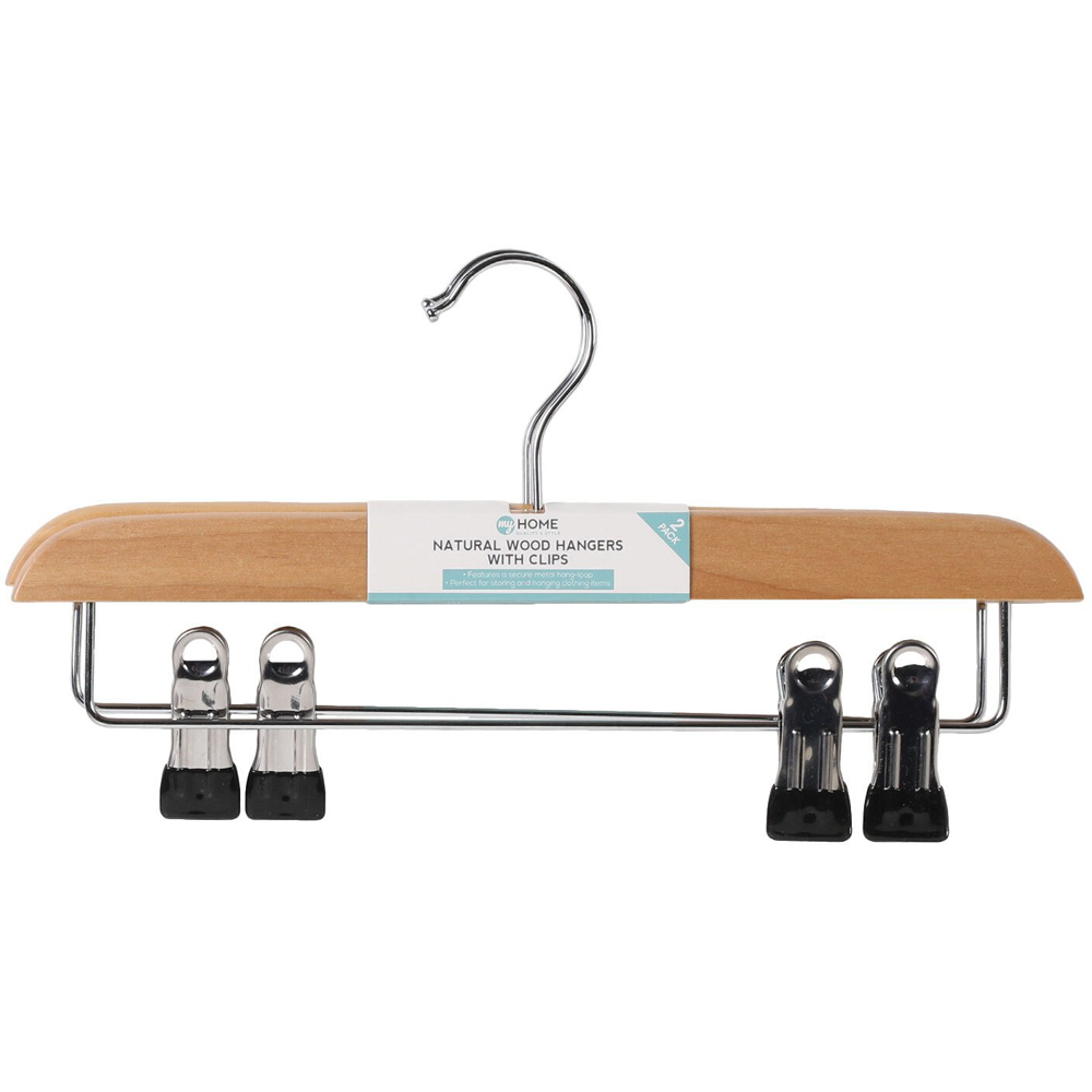 My Home Pack of 2 Natural Wood Hangers with Clips Wilko