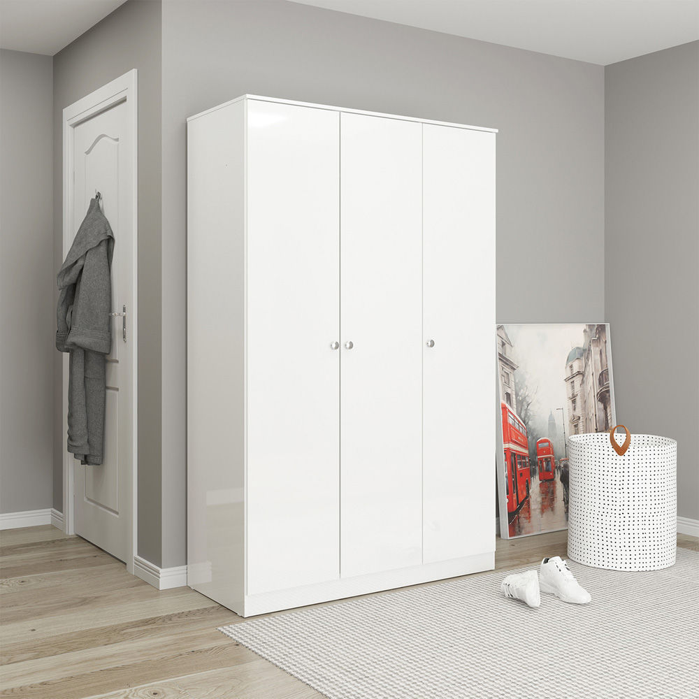 Seconique Denver 3 Door White Gloss Wardrobe Image 8