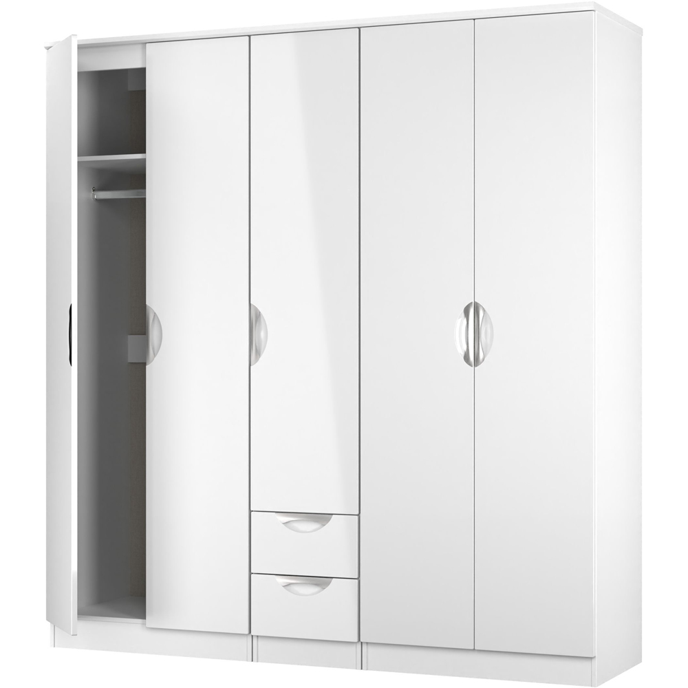 Crowndale Camden 5 Door 2 Drawer White Gloss and White Wardrobe Ready Assembled Image 5