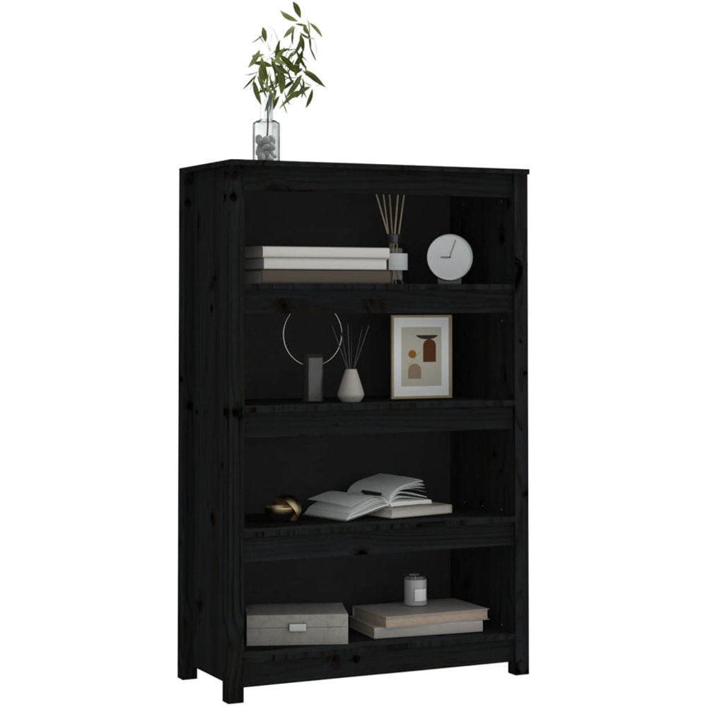 vidaXL 4 Shelf Black Solid Pine Wood Bookcase Image 4