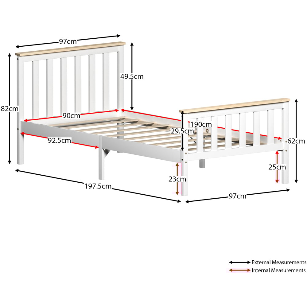 Vida Designs Milan Single White and Pine High Foot Wooden Bed Frame Image 8