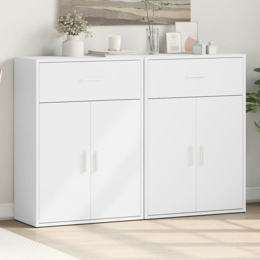 vidaXL 2 Door Single Drawer White Sideboard 2 Piece Image 1