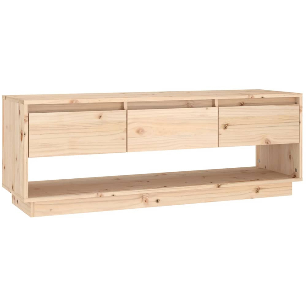 vidaXL 3 Drawer Single Shelf Natural Solid Pine Wood Wide TV Cabinet Image 1