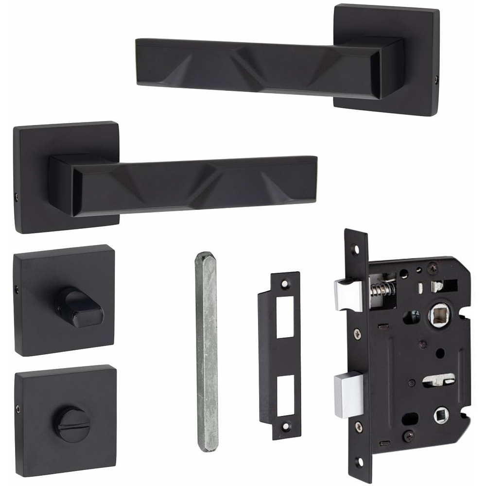 Golden Grace Matt Black Modern Nova Premium Bathroom Door Handle Set Image 2
