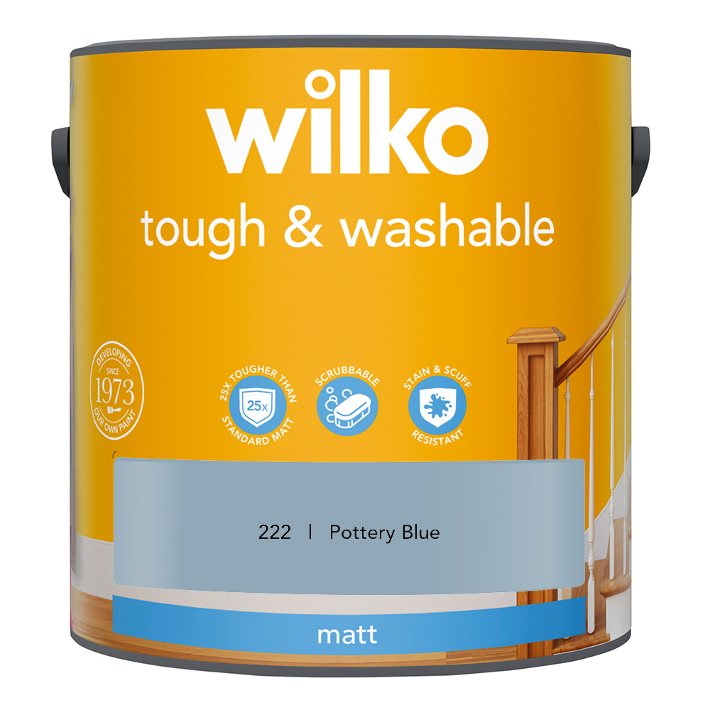Wilko Tough & Washable Pottery Blue Matt Emulsion Paint 2.5L Image 2