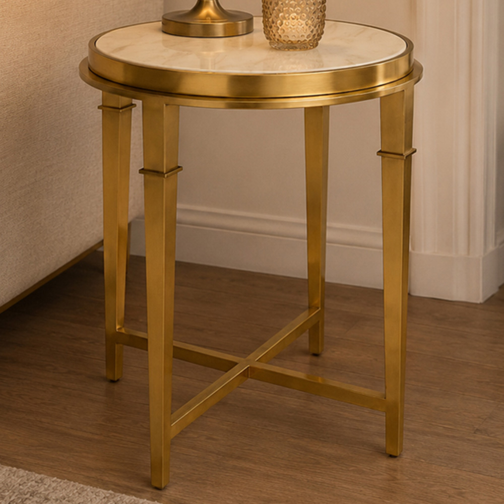 Premier Housewares Gold Finish Round Side Table Image 1