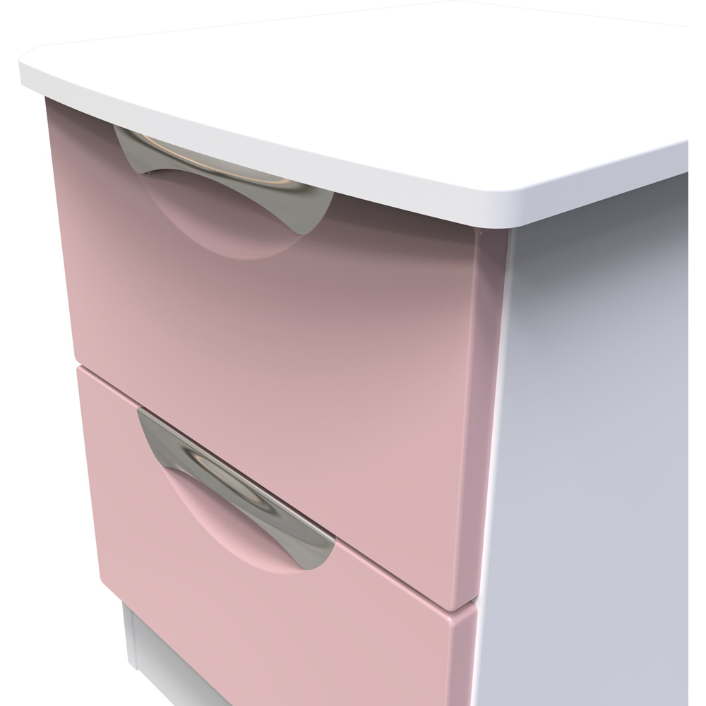 Crowndale Camden 2 Drawer Kobe Pink and White Compact Bedside Cabinet Ready Assembled Image 5