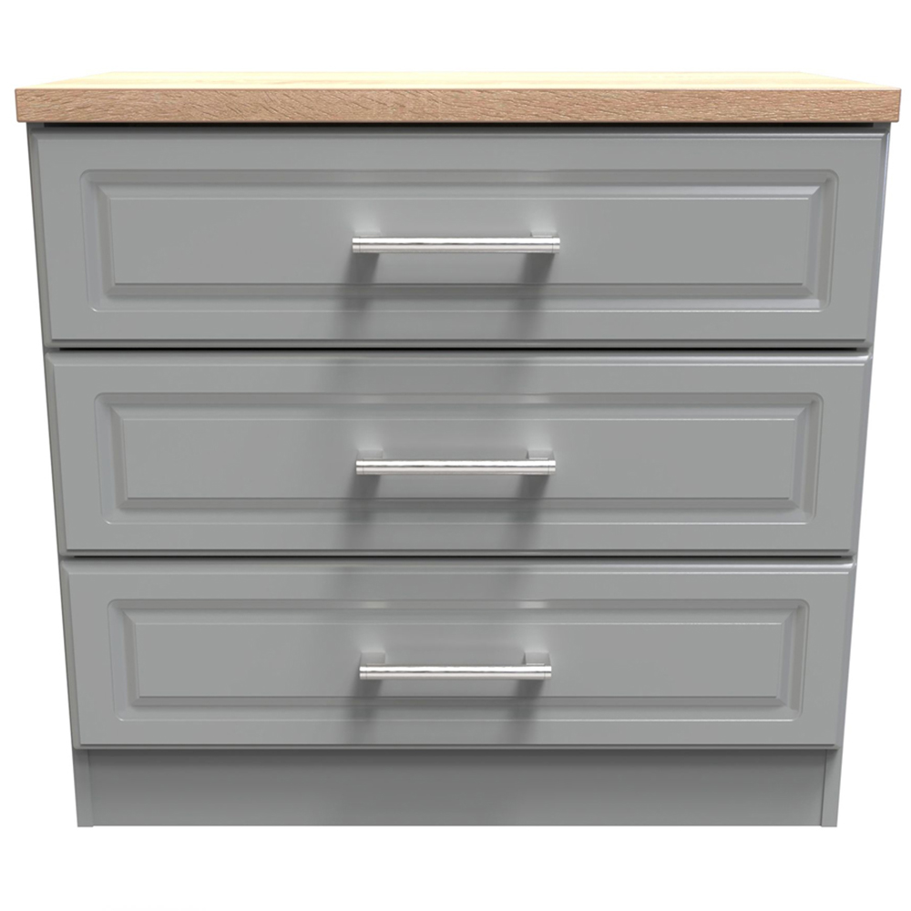 Crowndale Kent 3 Drawer Dusk Grey and Bardolino Oak Chest of Drawers Ready Assembled Image 2