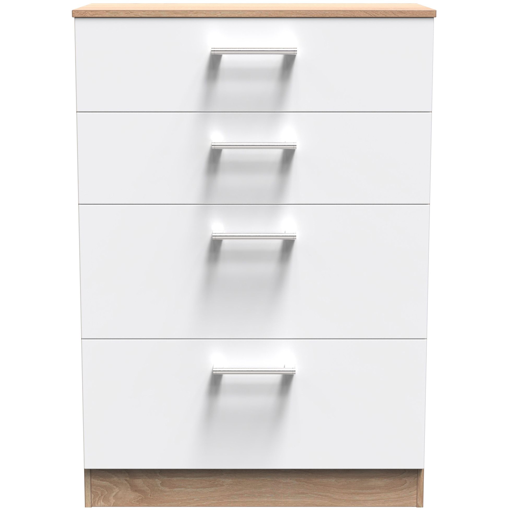 Crowndale Devon 4 Drawer White Matt and Bardolino Oak Deep Chest of Drawers Ready Assembled Image 3