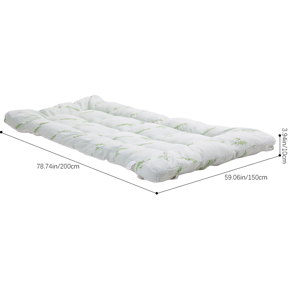 Living and Home King Size White and Green Bamboo Leaf Quilted Mattress Topper Image 8