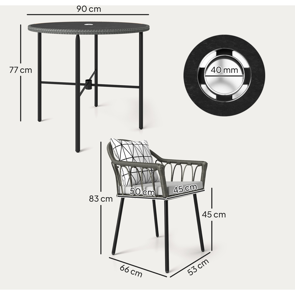 Outsunny 4 Seater Grey Rattan Patio Dining Set with Removable Cushions Image 9