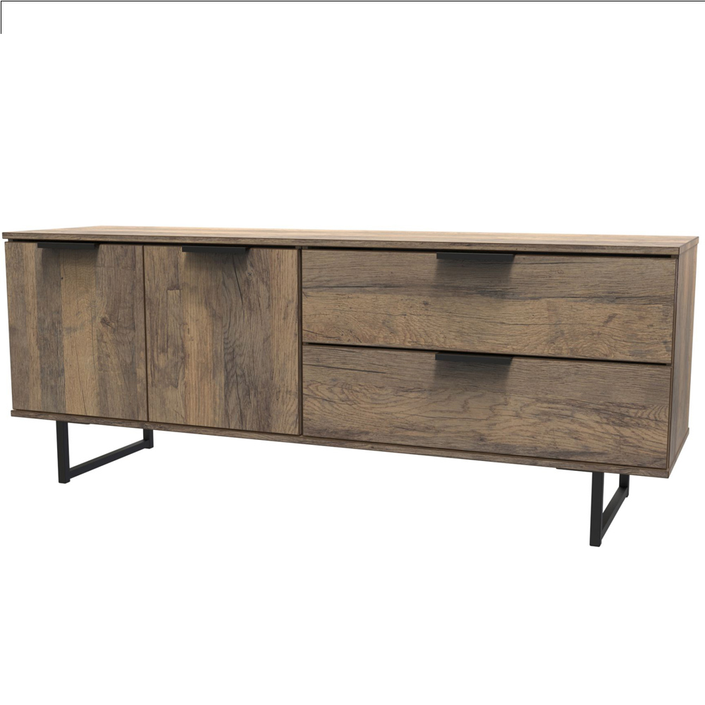 Crowndale Hong Kong Ready Assembled 2 Door 2 Drawer Vintage Oak Sideboard Image 2