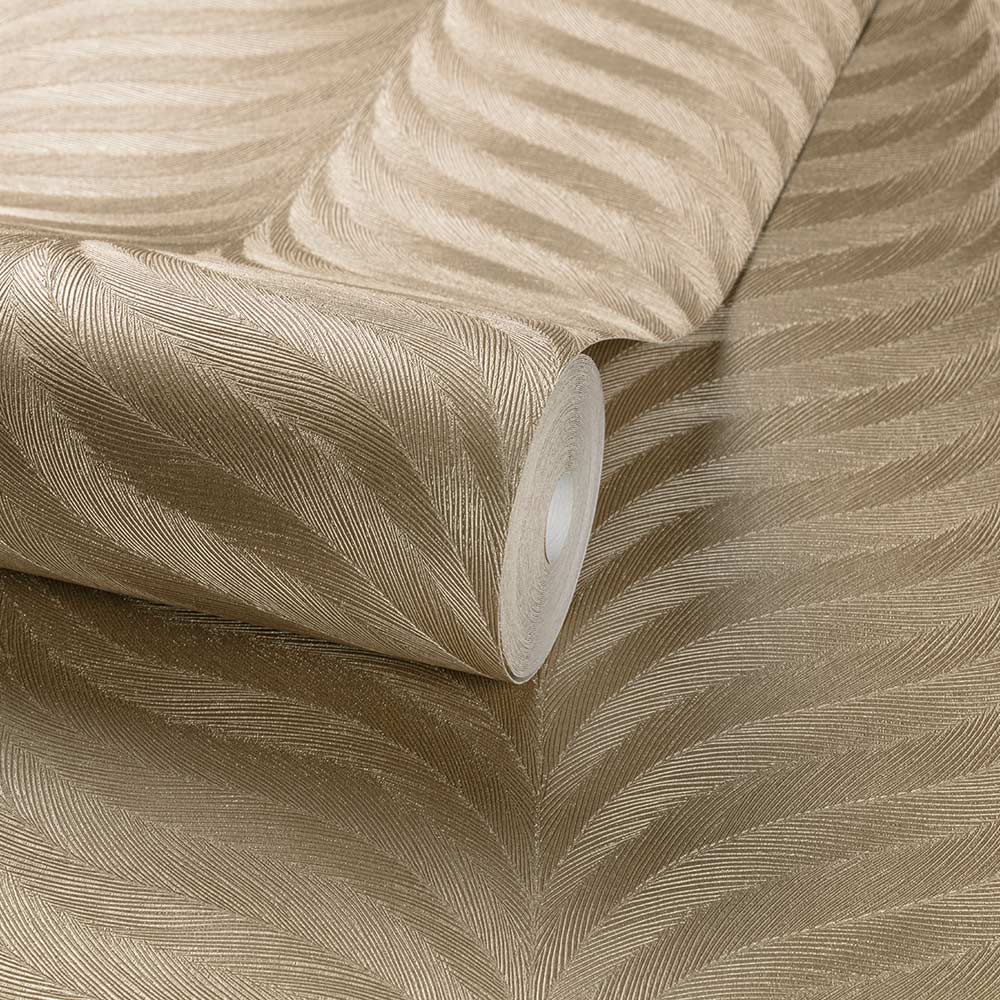 Grandeco Boutique Collection Organic Feather Gold Embossed Wallpaper Image 2