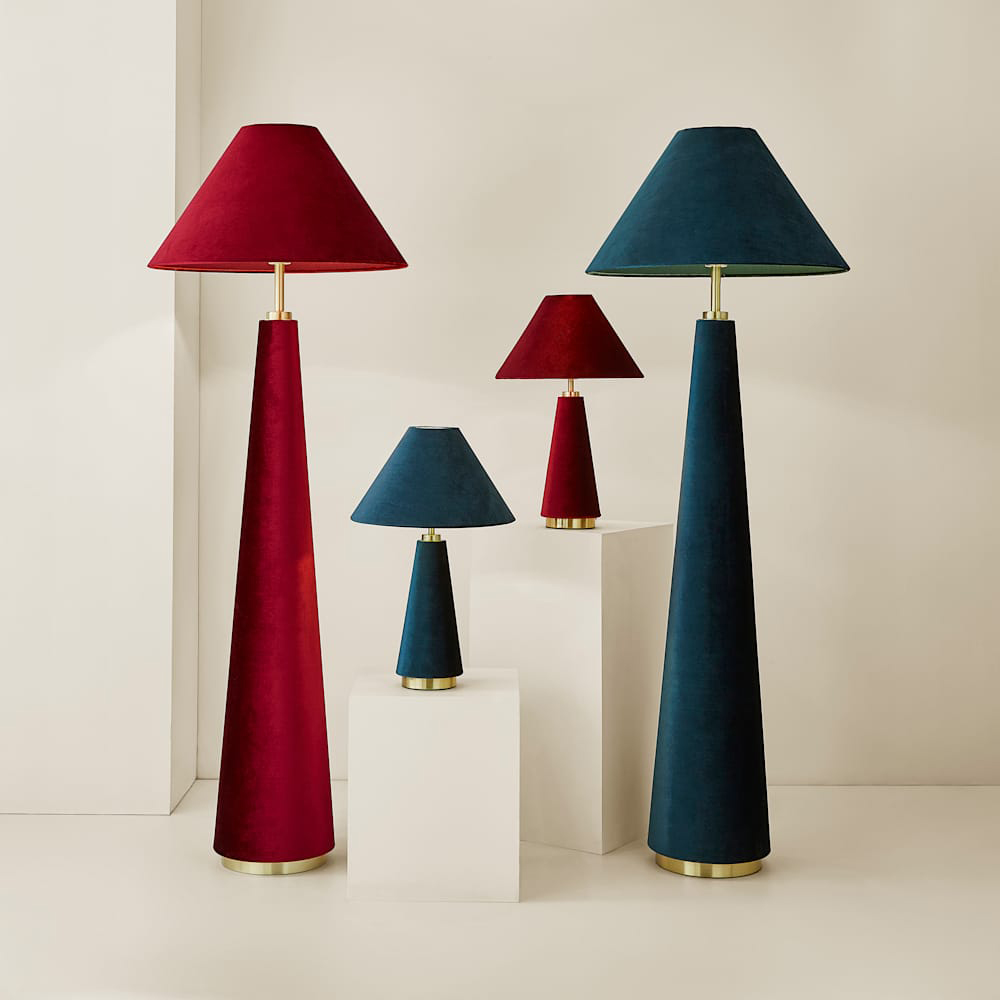 ValueLights Martha Conical Burgundy Velvet Table Lamp and Bulb Image 7