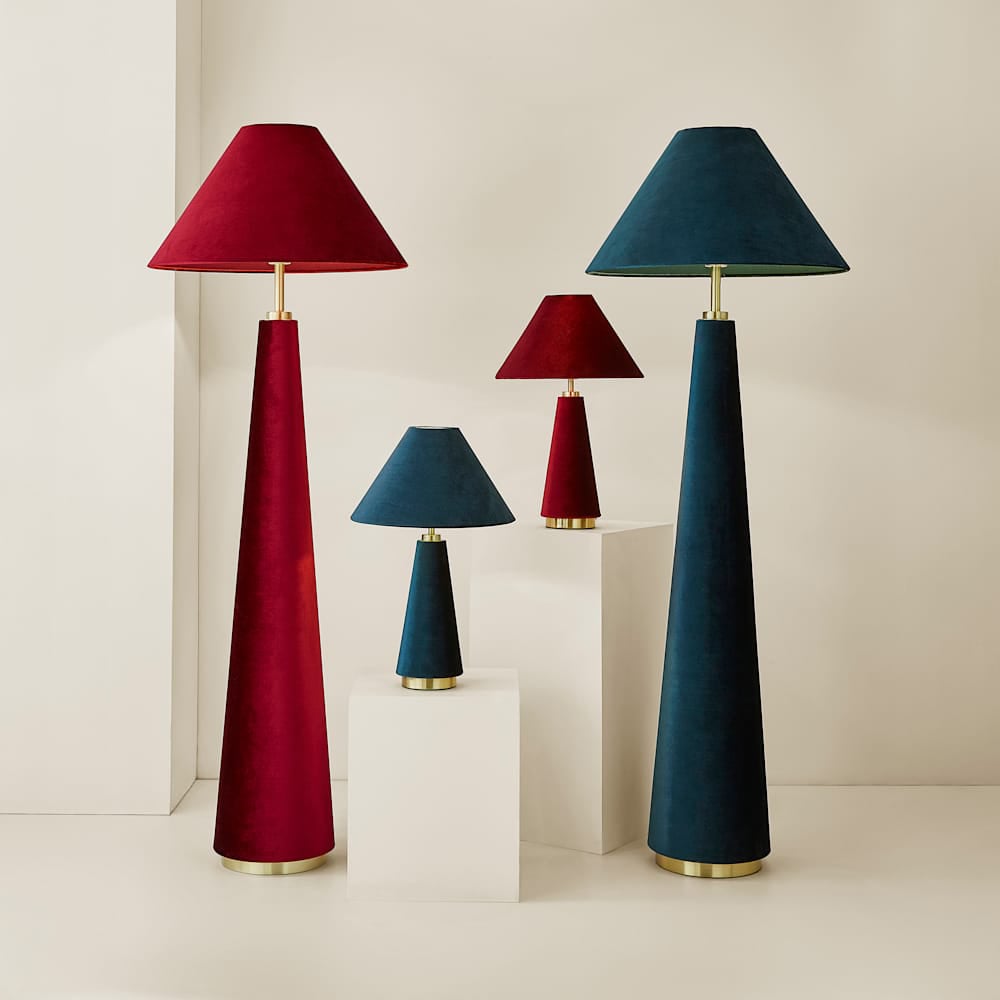 ValueLights Martha Conical Teal Velvet Table Lamp and Bulb Image 7