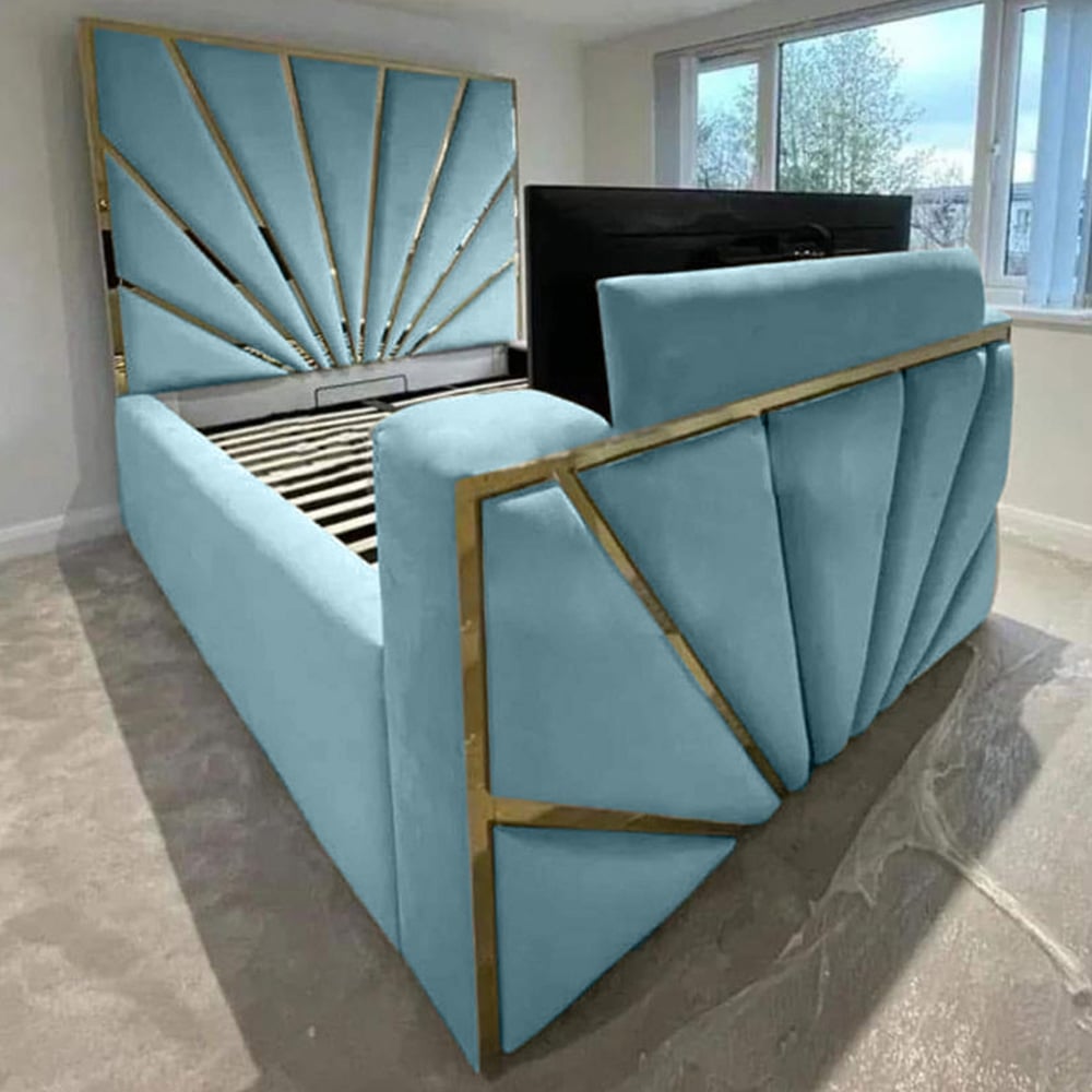 Eleganza Home Leniva King Size Duck Egg Plush TV Bed Frame with Headboard and Footboard Image 1