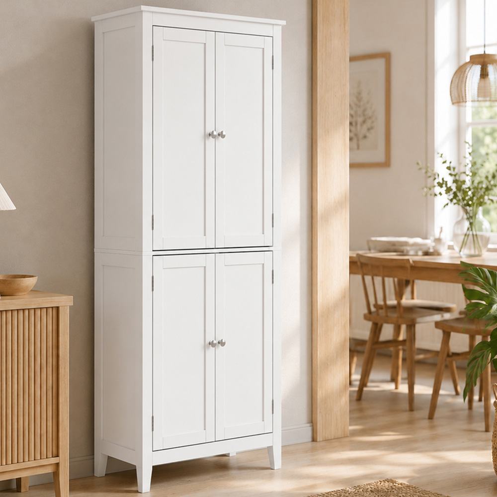 HOMCOM 4 Door White Tall Bathroom Storage Cabinet Image 1