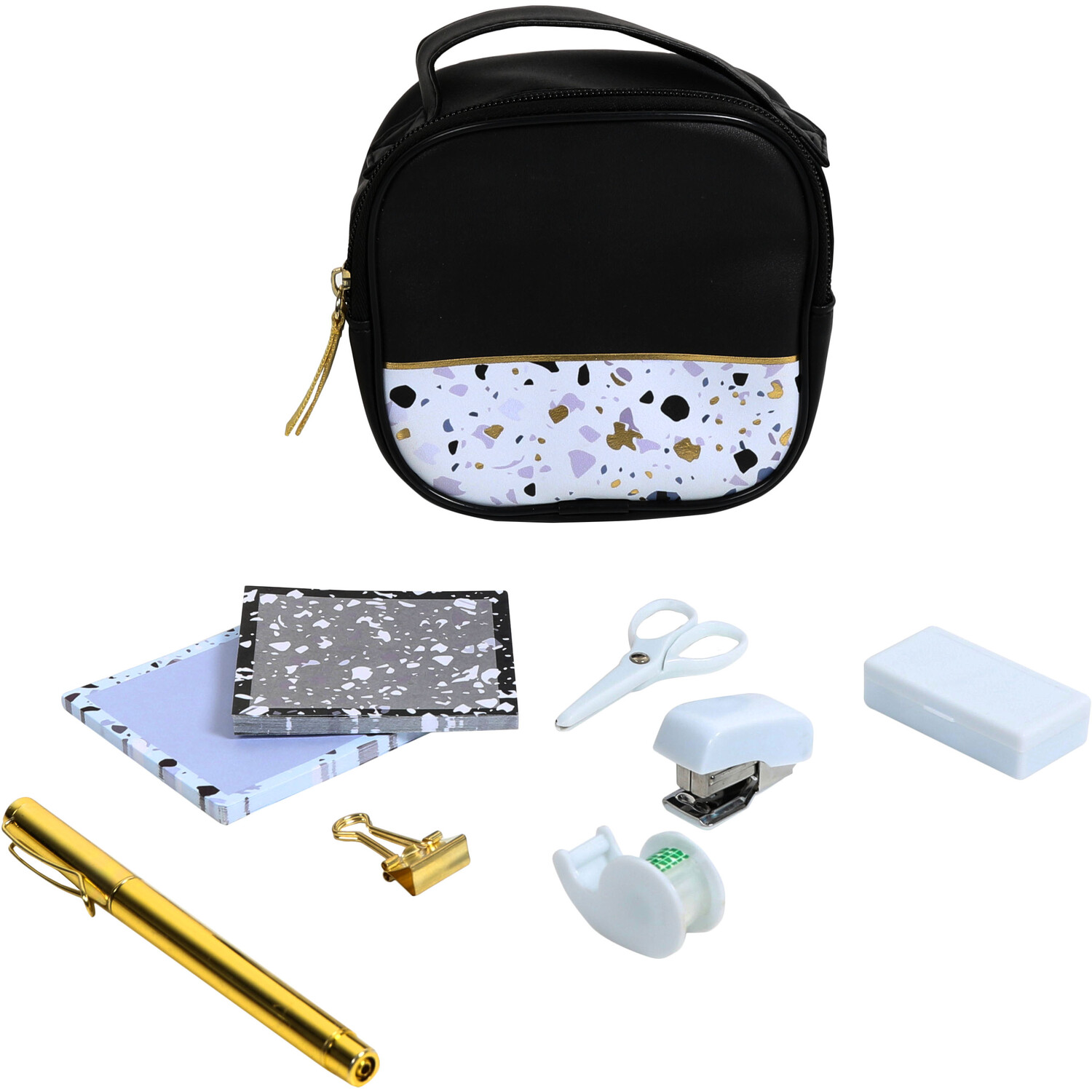 Black and Gold Terrazzo Mini stationery set Image 2