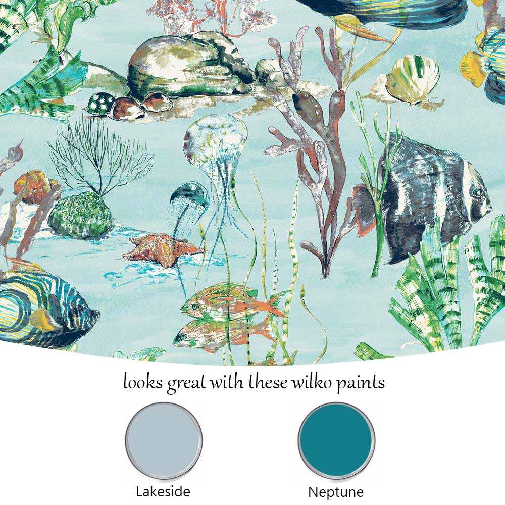 Grandeco Aquarium Fish Tank Light Teal Blue Wallpaper Image 4
