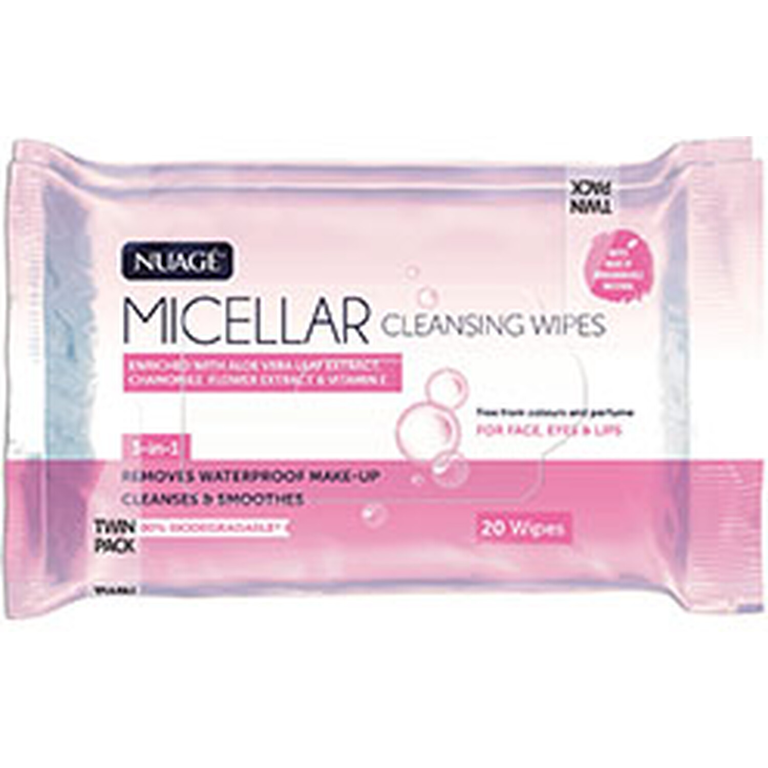 Pack of 20 Nuage Micellar Cleansing Wipes - Pink Image