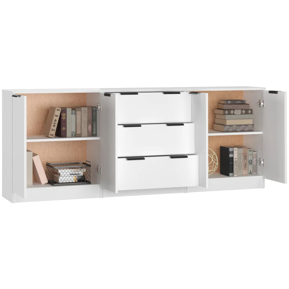 vidaXL 4 Door 3 Drawer White Sideboard 3 Piece Image 6