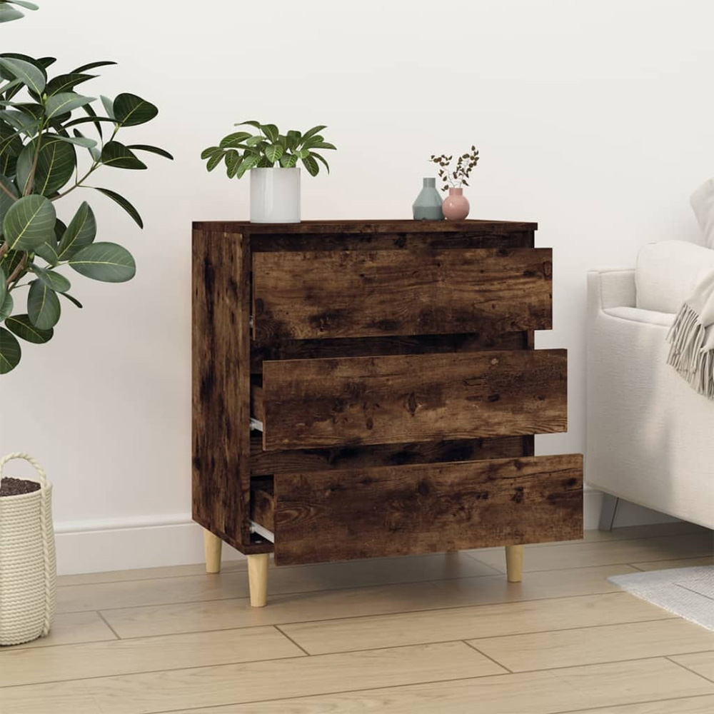 vidaXL 3 Drawer Smoked Oak Sideboard with Wooden Legs Image 3