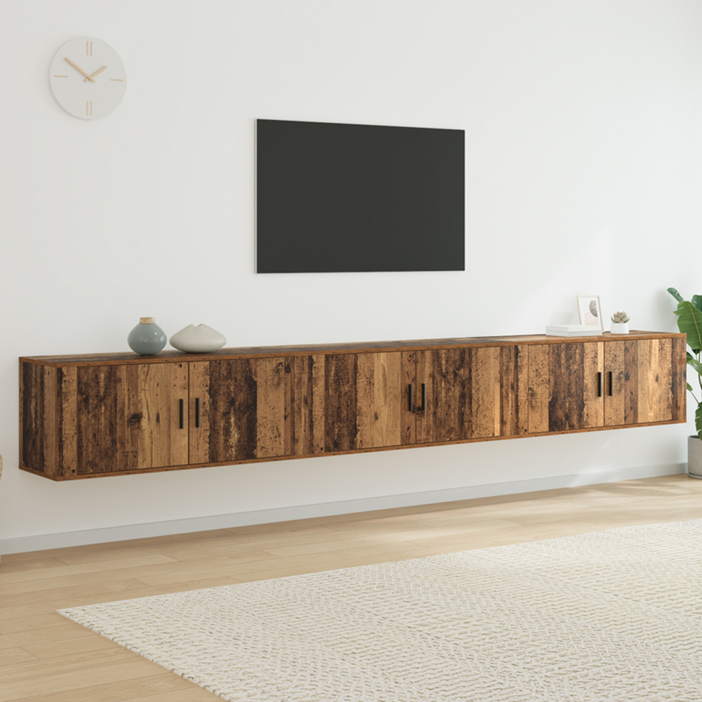 vidaXL 2 Door Old Wood Wall Mounted Wide TV Unit Set of 3 Image 1