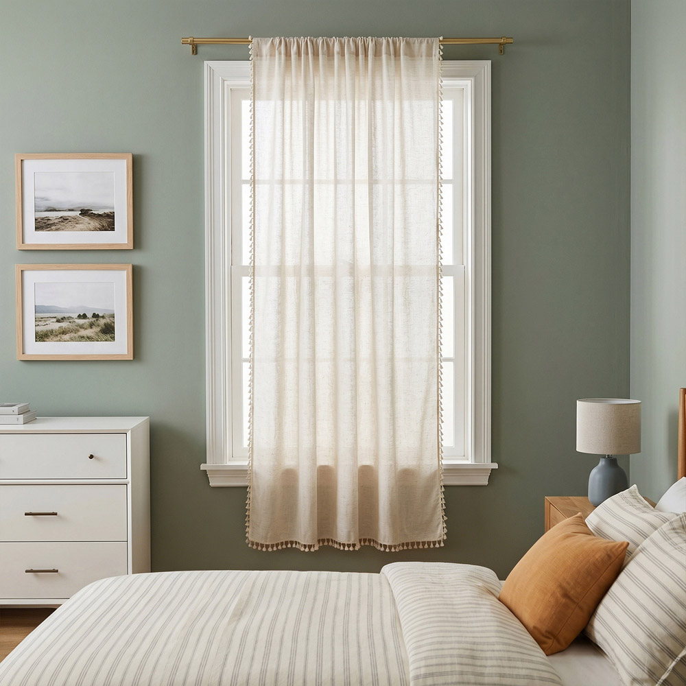 Living and Home Beige Bohemian Semi Sheer Single Panel Curtain 132 x 160cm Image 8