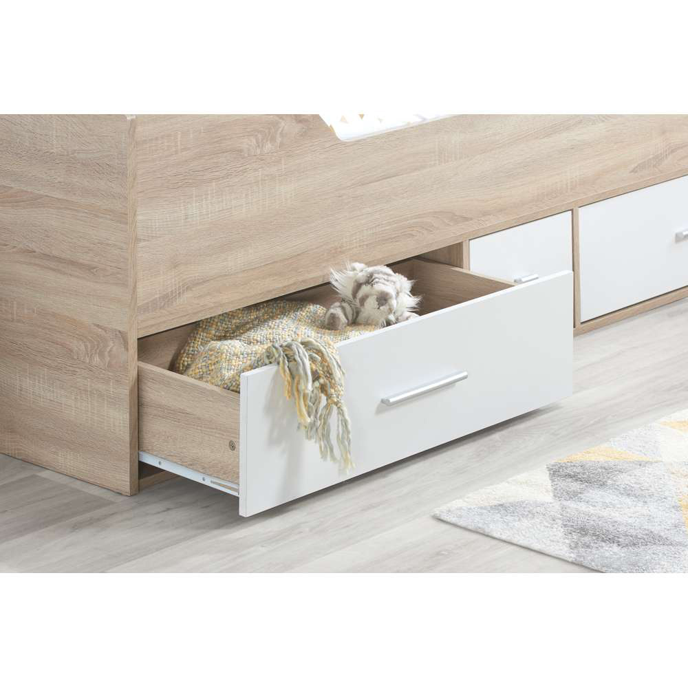 Camden 3 Drawer White and Oak Effect Cabin Bed Image 6