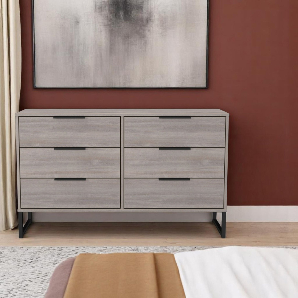 Crowndale Hong Kong 6 Drawer Grey Oak Wide Chest of Drawers Ready Assembled Image 7