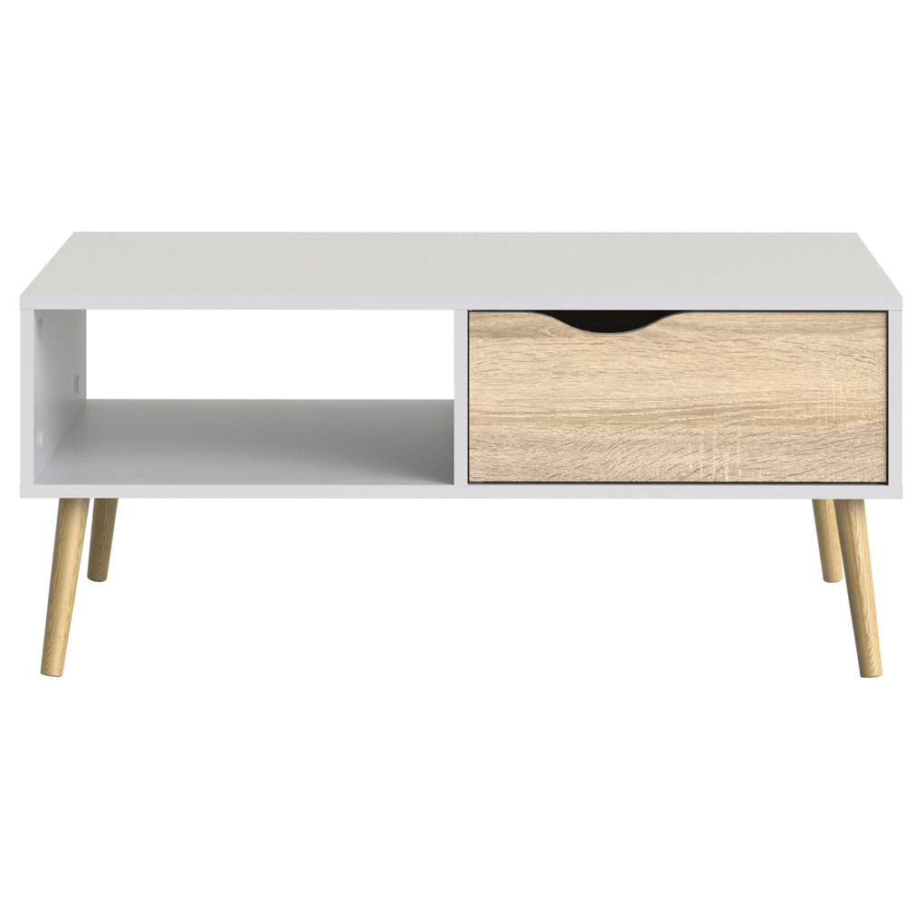 Florence Single Drawer Single Shelf White and Oak Coffee Table Image 3