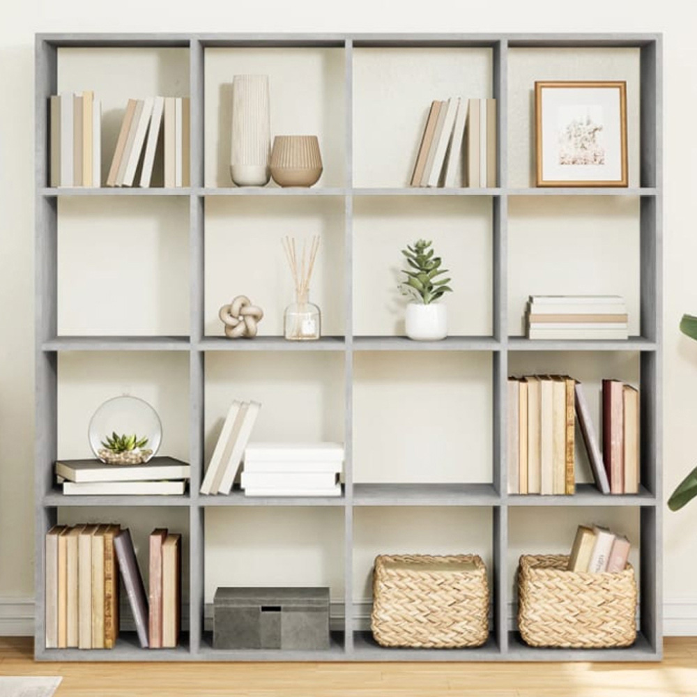 vidaXL 16 Shelf Concrete Grey Bookcase Image 1