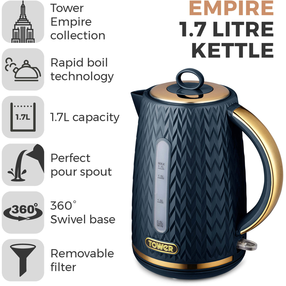 Tower Empire EEJB325 Midnight Blue 4 Slice Toaster and 1.7L Kettle Set Image 3