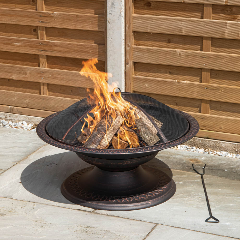 Samuel Alexander Bronze Effect Steel Toscana Outdoor Fire Pit with Fire Poker 50cm Image 4