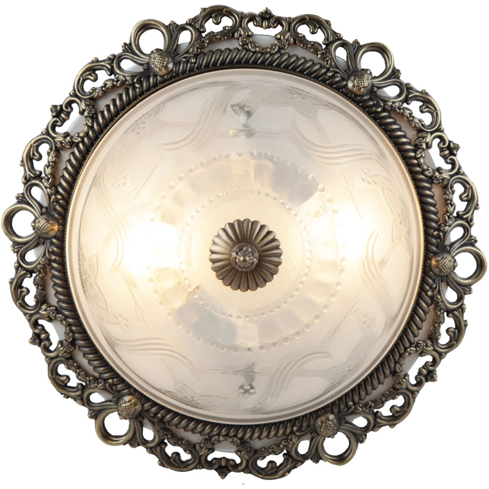 Happy Homewares Traditional and Classic Antique Brass Floral Glass Flush Ceiling Light Image 4