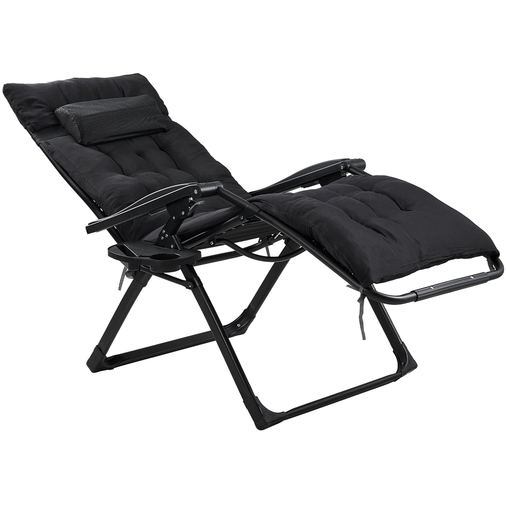 Living and Home Black Padded Zero Gravity Folding Outdoor Recliner Chair with Side Tray Image 6
