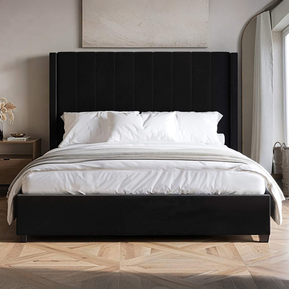 Flair Tiggy King Size Black Velvet Ottoman Bed with Winged Headboard Image 5