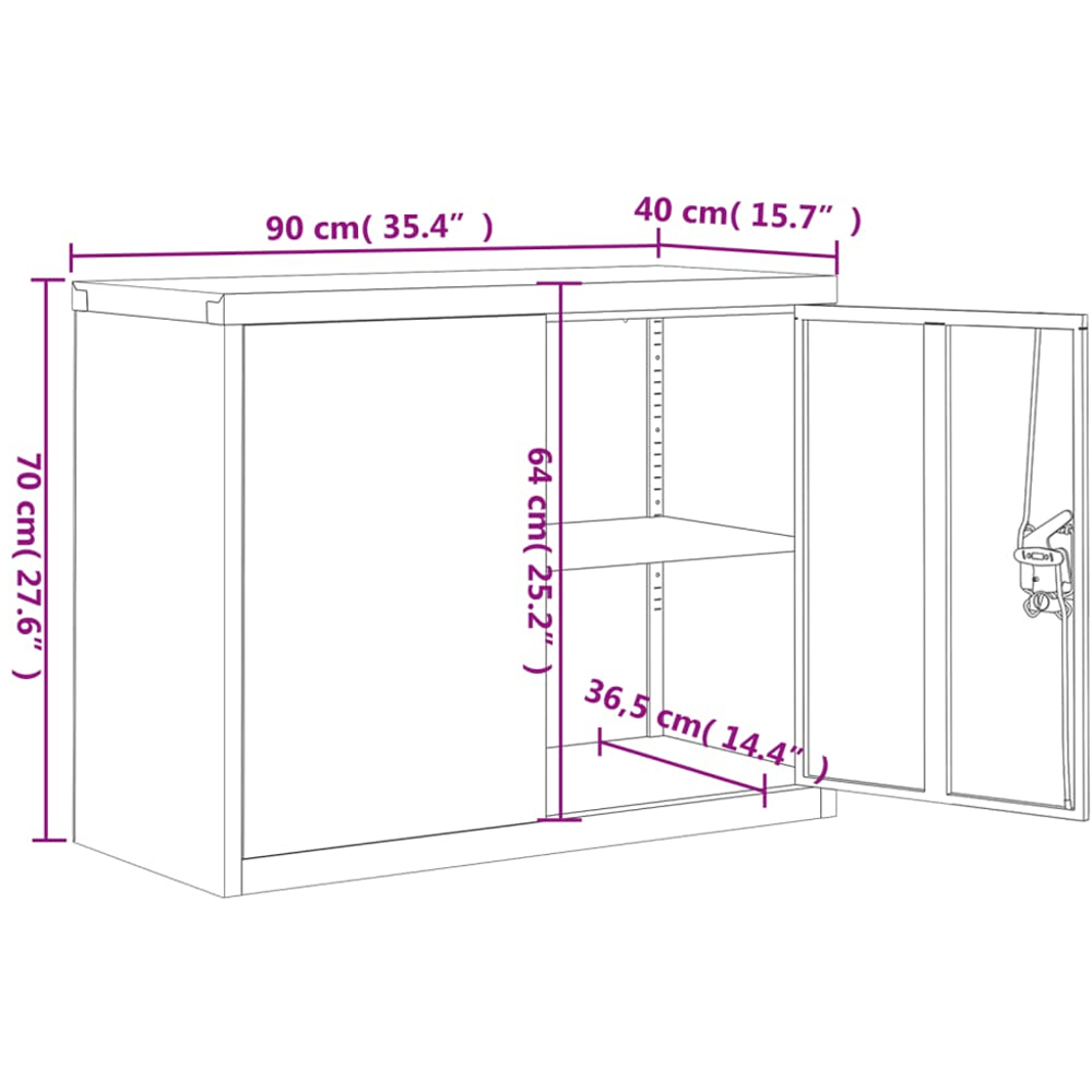 vidaXL 2 Door White Metal Lockable File Cabinet Image 9