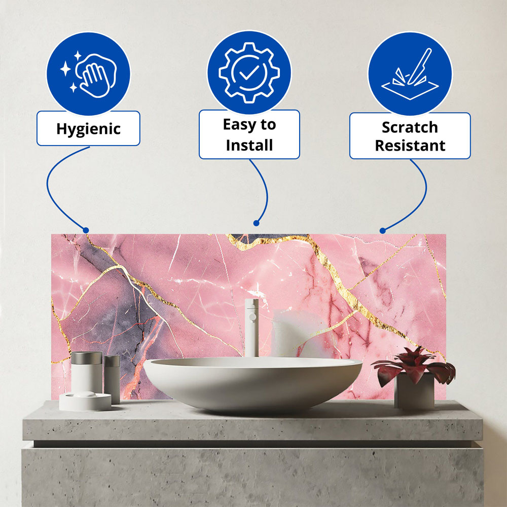 Warren Reed Designer Rose and Gold Marble Effect Bathroom Splashback 25 x 60cm Image 3