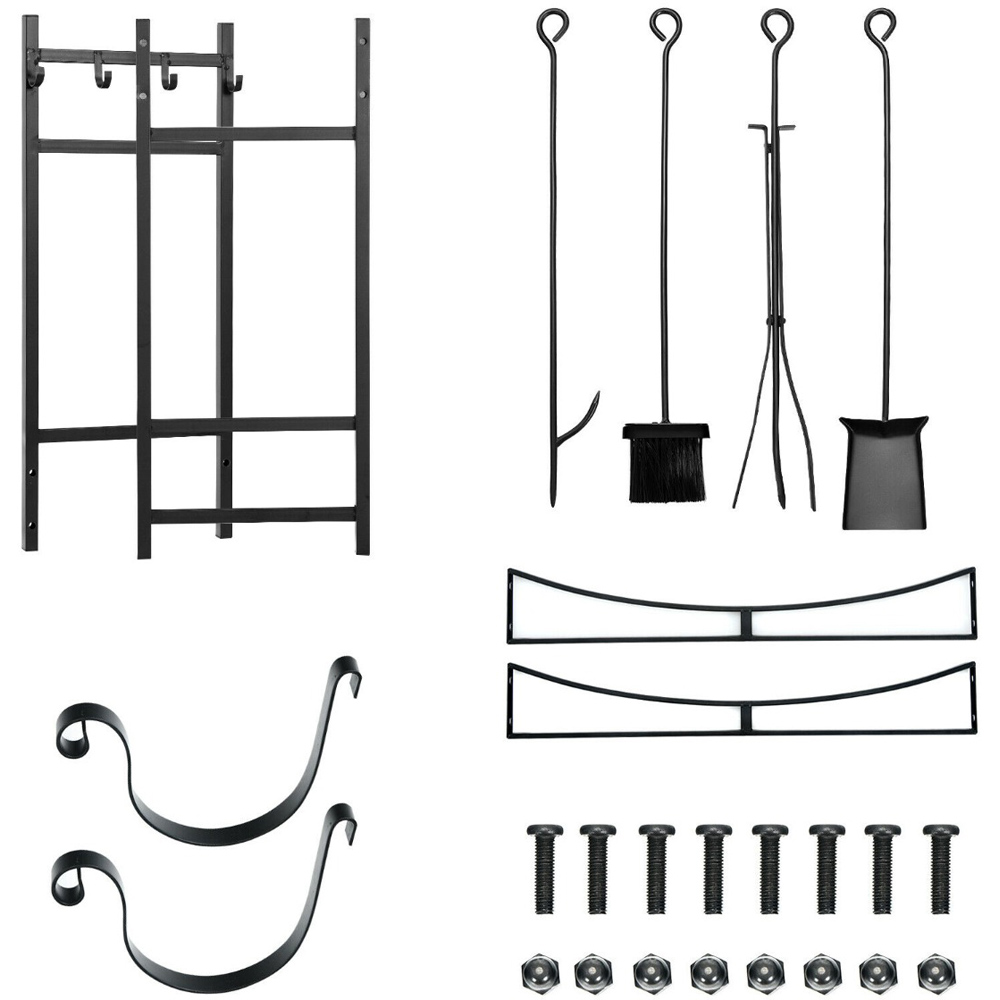 Costway Wood Stacker Stand with Fire Companion Set 91cm Image 4